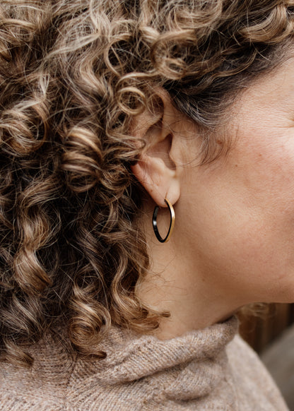 Dark Rhodium and Gold Textured Rectangular Hoop Earrings