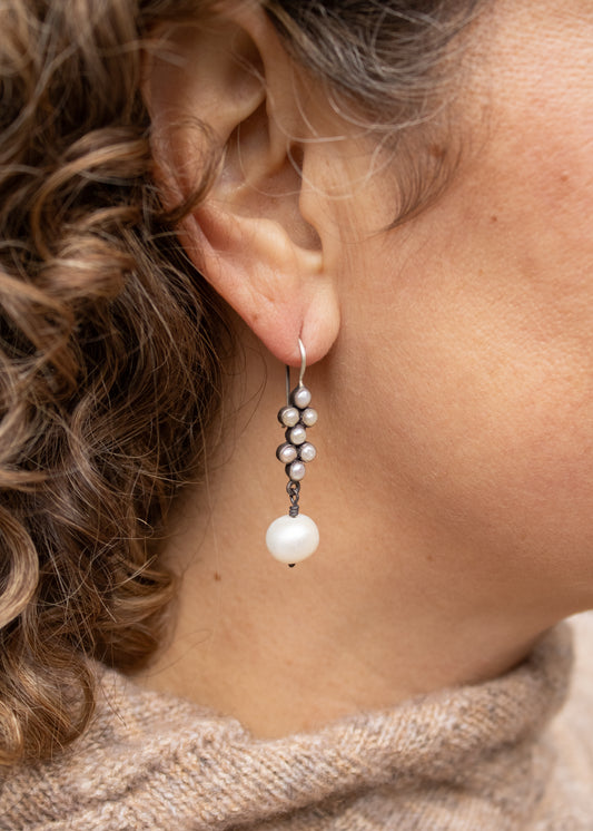 Pearl Cluster Earrings with Pearl Drop