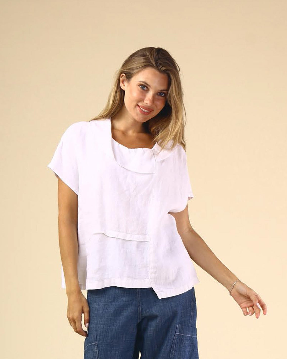 Boxy Asymmetrical Top in White | Fenini
