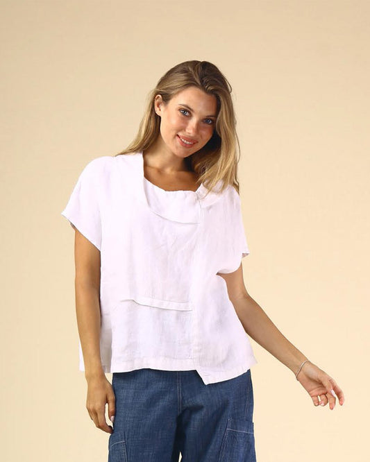 Boxy Asymmetrical Top in White | Fenini