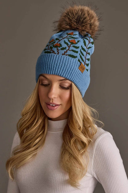 Blue Floral Pattern Pom Hat