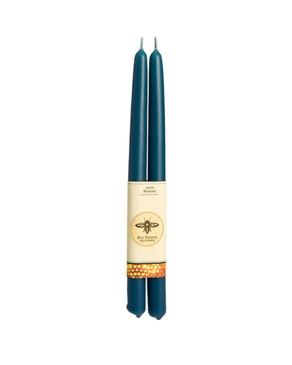 Set of Two Beeswax Taper Candles in Teal