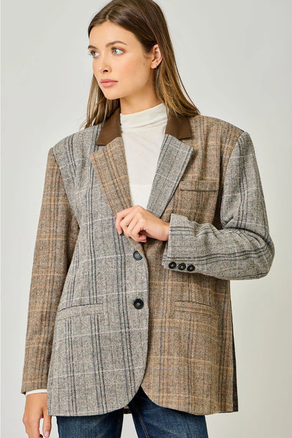 Mixed Plaid Blazer in Latte