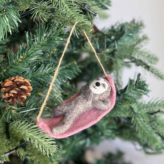 Felt Sloth on Hammock Ornament