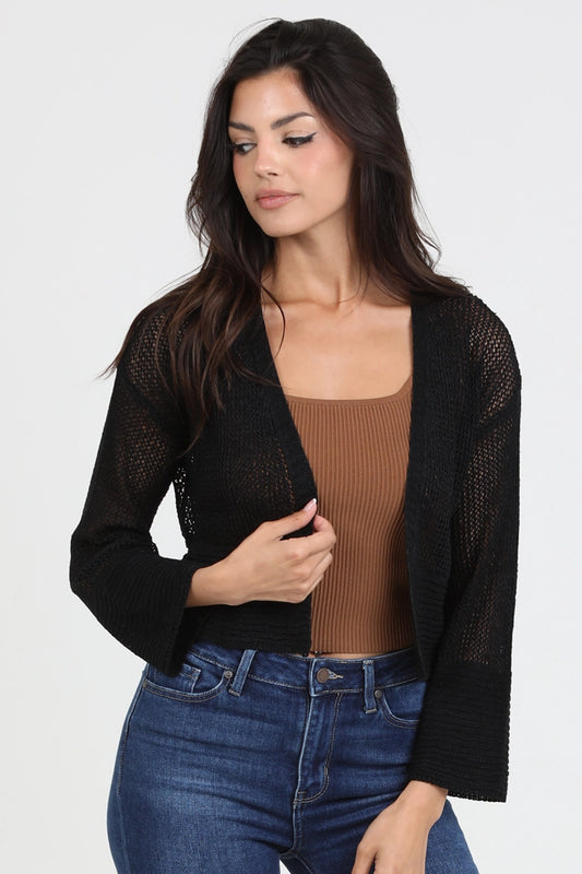 Lightweight Open Knit Cardigan in Black