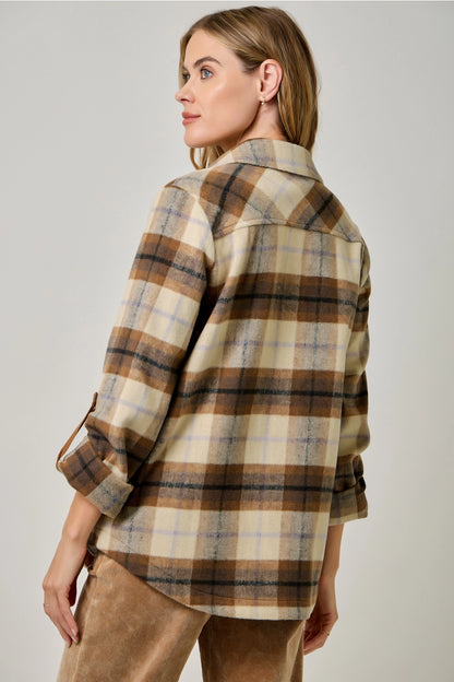 Brushed Shirt Jacket in Toffee Plaid