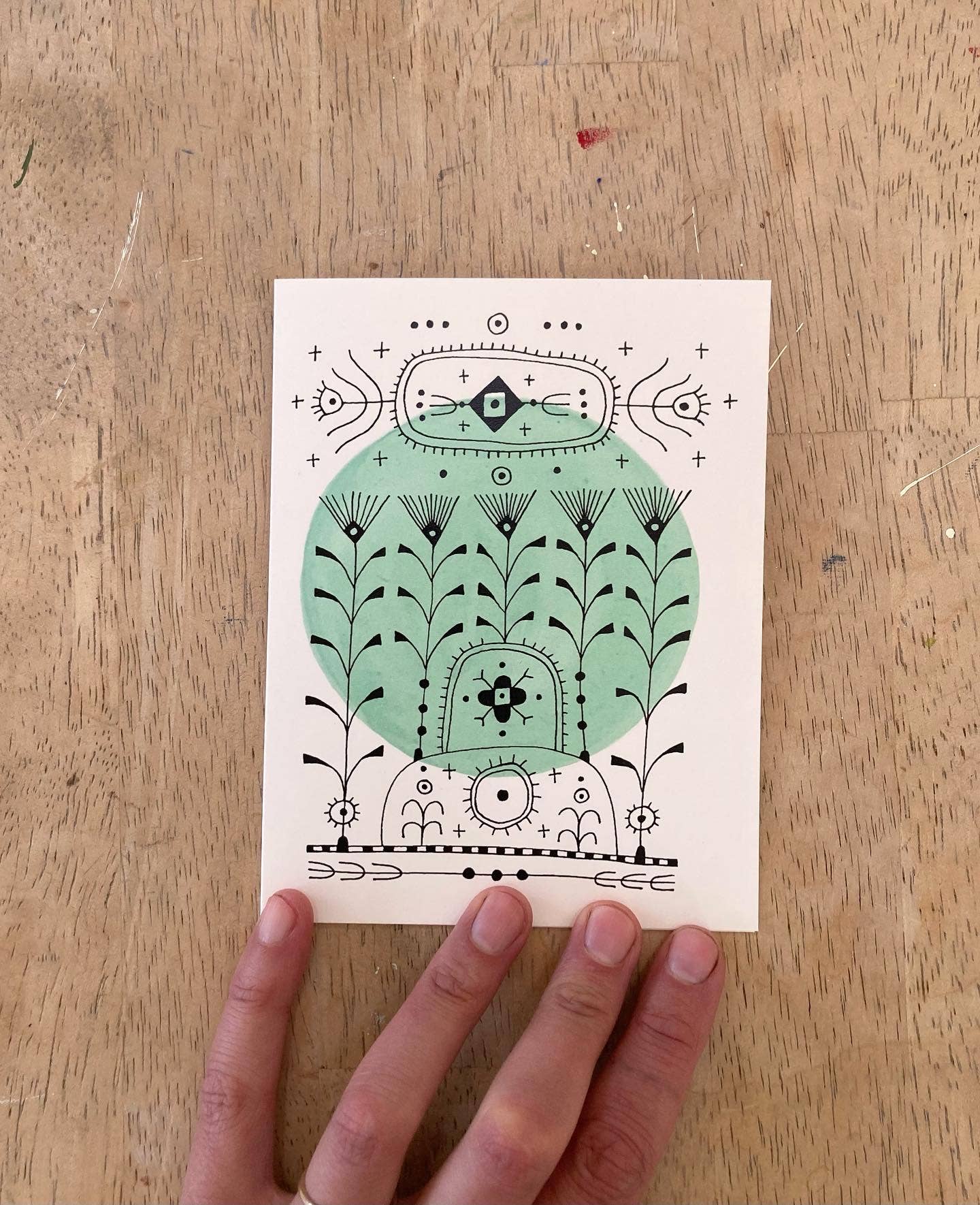 Green Nordic Embroidery Blank Card
