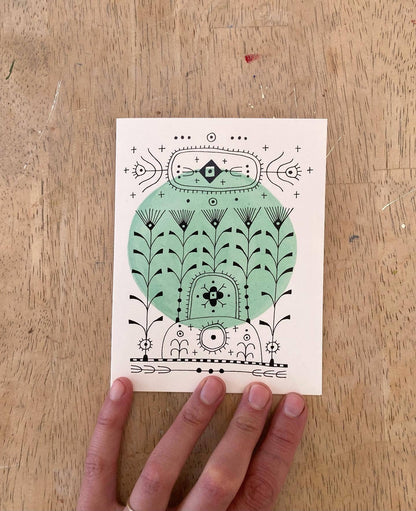 Green Nordic Embroidery Blank Card