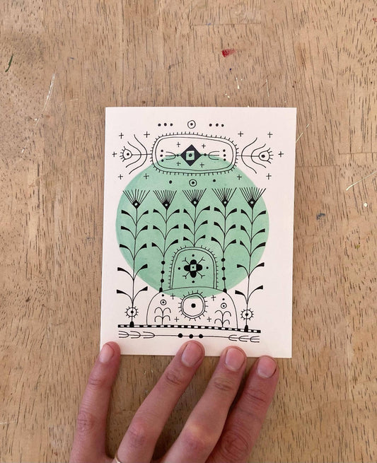 Green Nordic Embroidery Blank Card