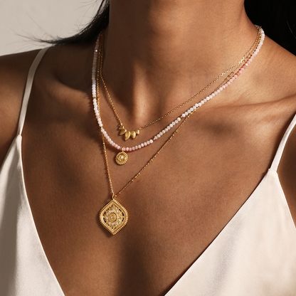 White Topaz Lotus Medallion Necklace | Satya