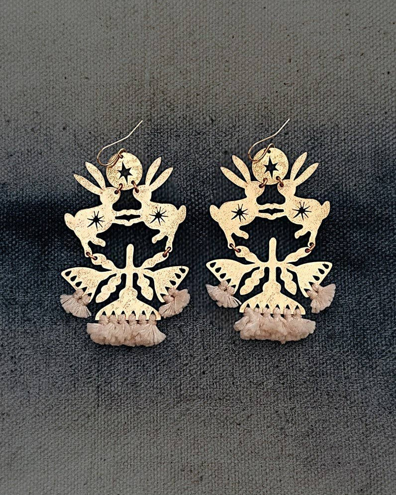 Brass Dancing Hares Earrings