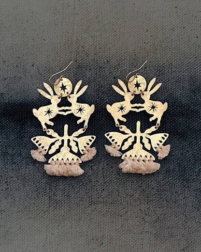 Brass Dancing Hares Earrings