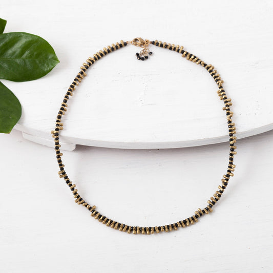 Black Beaded Brass Necklace