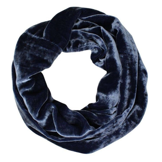 Silk Velvet Infinity Scarf in Denim