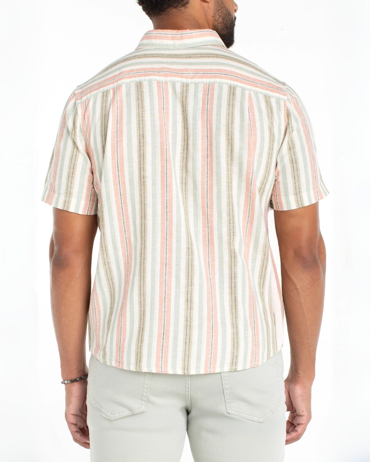 Short Sleeve Button Up in Sage Stripe | Liverpool