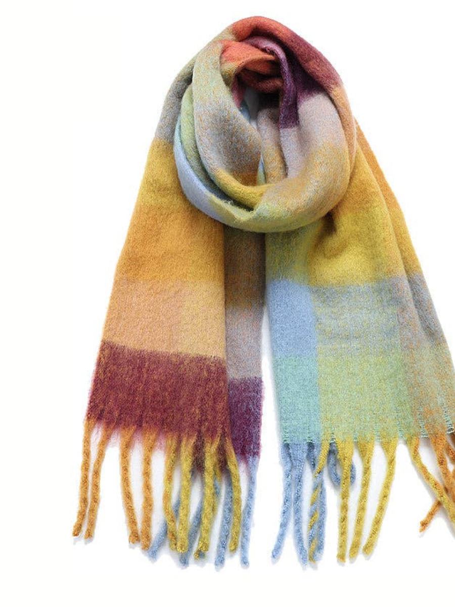 Chunky Plaid Brushed Scarf in Yellow