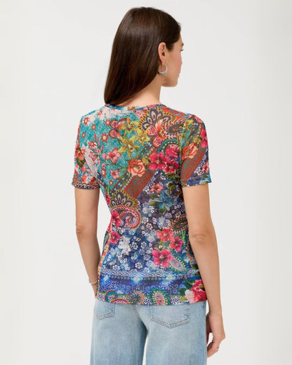 Evie Scoop Neck Mesh Tee | Johnny Was