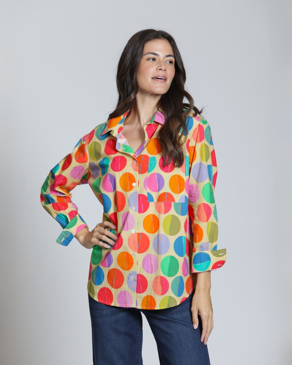 Cotton Button-Up in Retro Dot Print | APNY