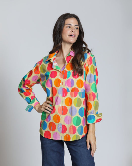 Cotton Button-Up in Retro Dot Print | APNY