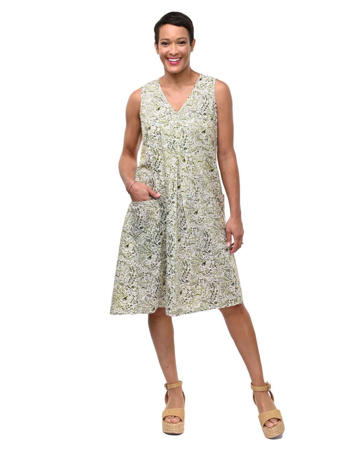 Poppy Dress in Moss Quail Print | Tulip