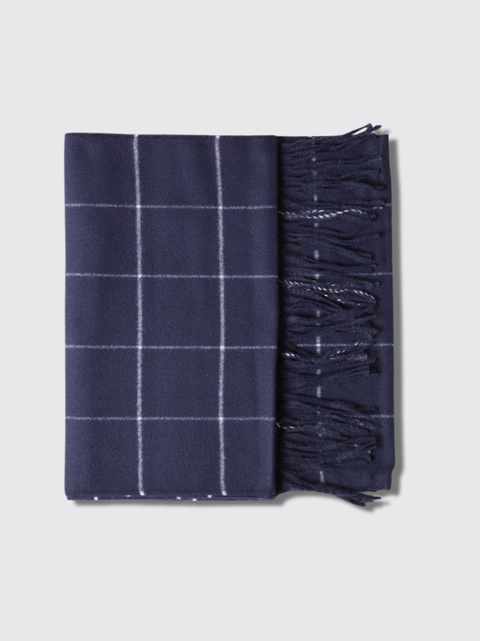 Cashmere Feel Windowpane Plaid Scarf in Navy