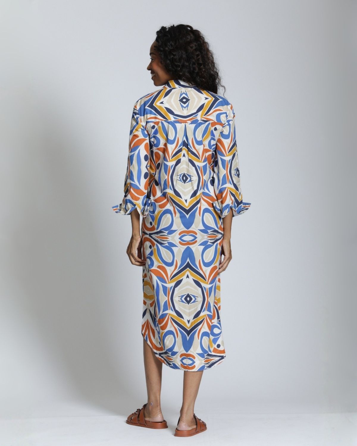 Maxi Cotton Shirt Dress in Blue & Beige | APNY