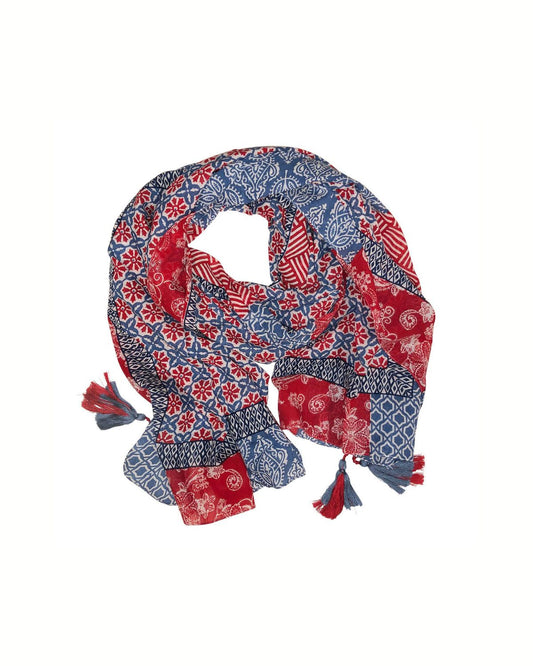 Sahana Tassel Scarf in Red & Navy