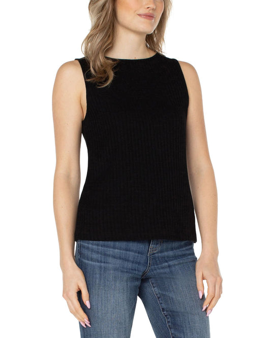 Sleeveless Boat Neck Rib Knit Top in Black | Liverpool