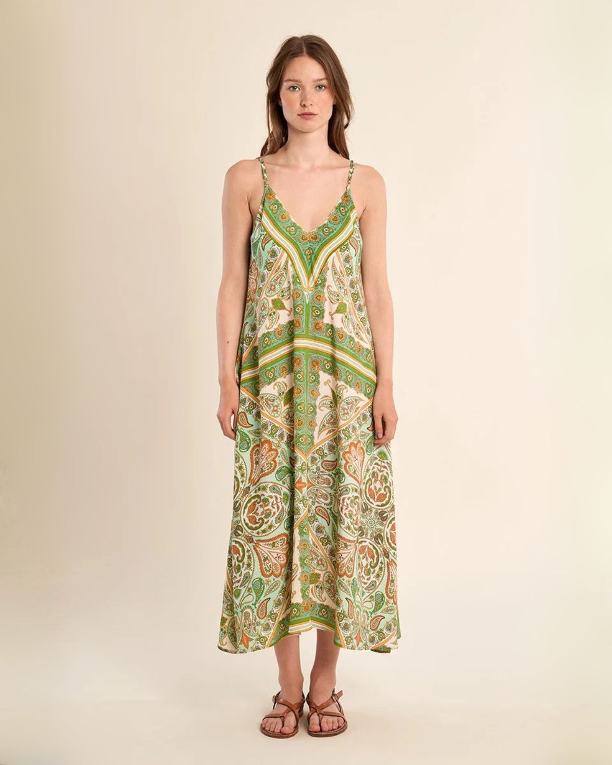 Green & Gold Paisley Maxi Dress