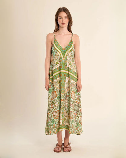 Green & Gold Paisley Maxi Dress