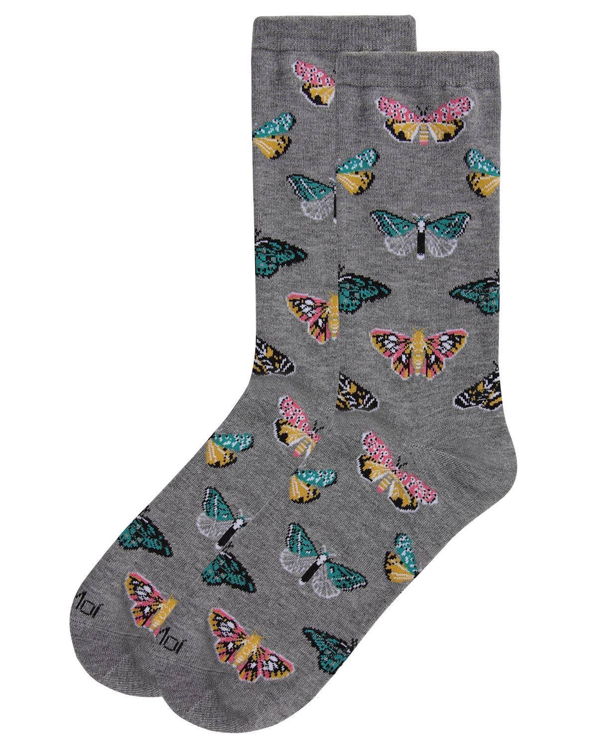 Gray Butterfly Bamboo Crew Socks