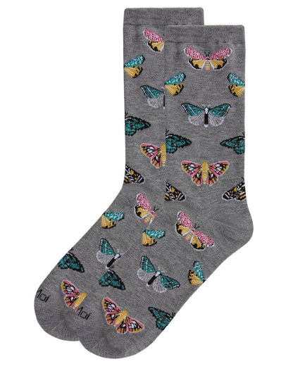 Gray Butterfly Bamboo Crew Socks
