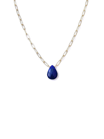 Lapis Pendant on Gold Filled Paperclip Chain