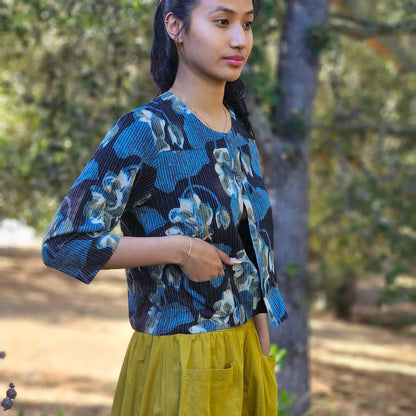 Reversible Anu Jacket in Indigo Floral | Yaza