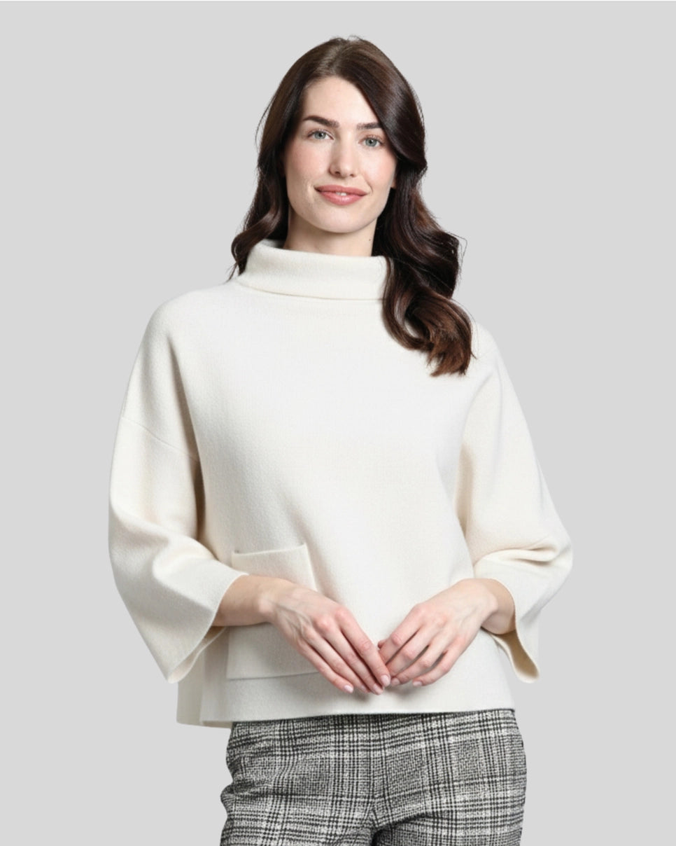 Boxy Mock Neck Sweater in Off White | APNY