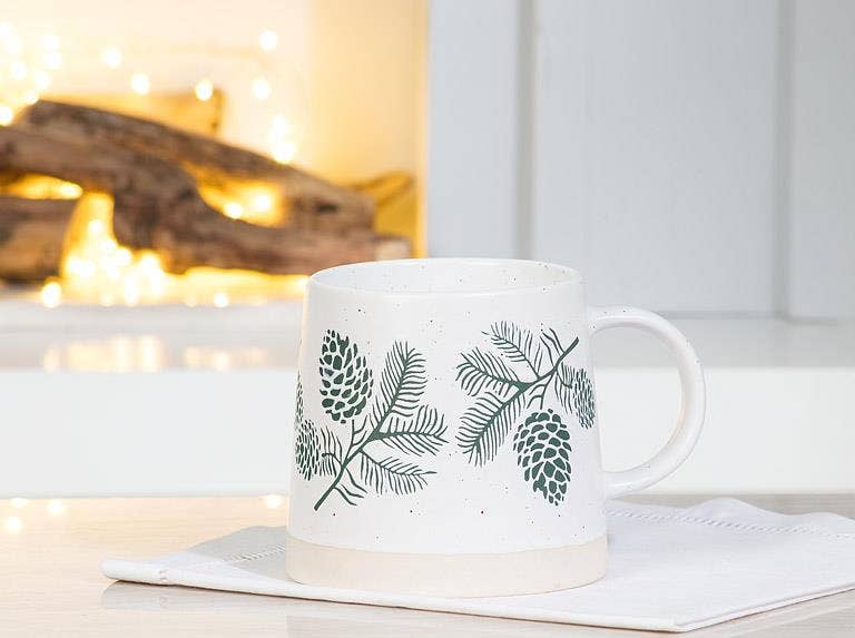 Green Pinecones Wide Base Mug