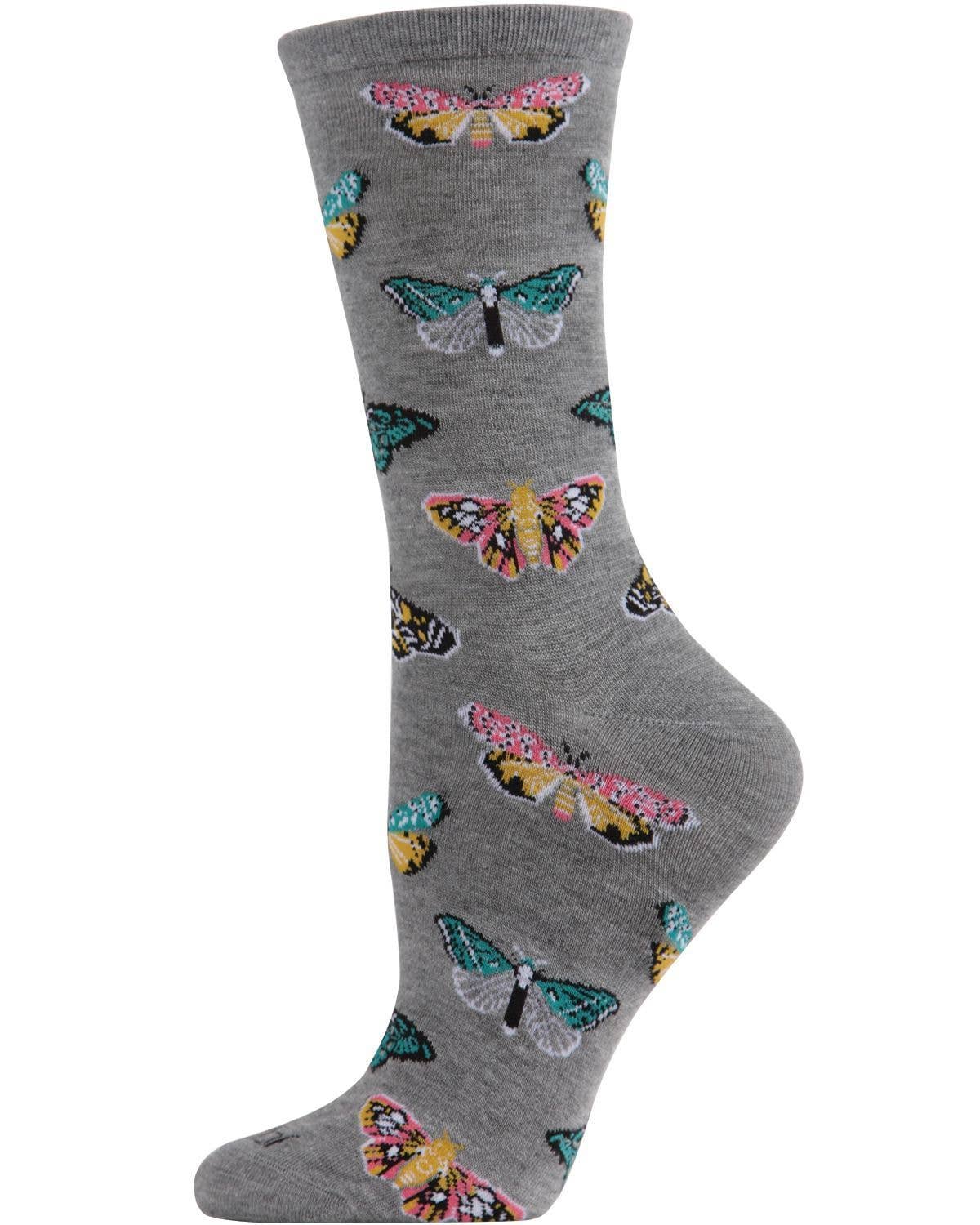 Gray Butterfly Bamboo Crew Socks