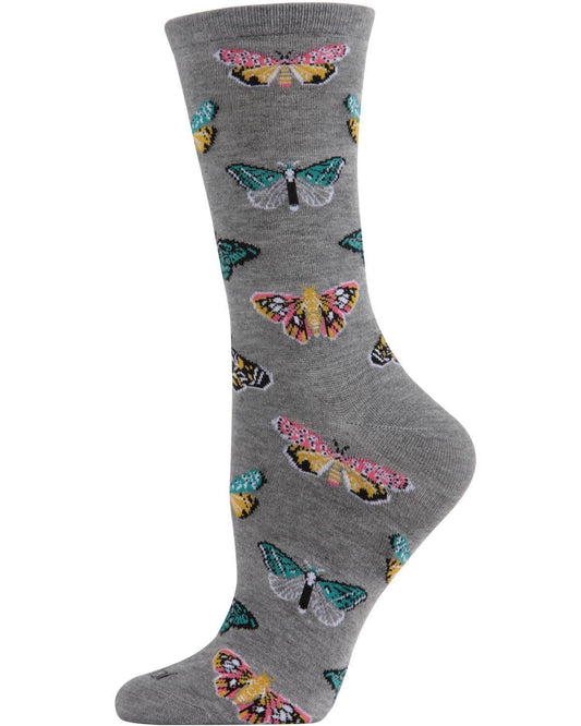 Gray Butterfly Bamboo Crew Socks
