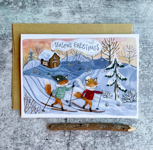 Skiing Foxes Holiday Card