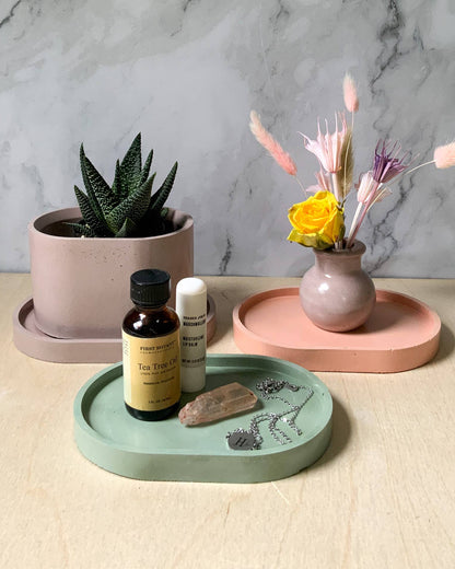 Concrete Oval Tray in Sage Green