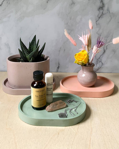Concrete Oval Tray in Pale Blue