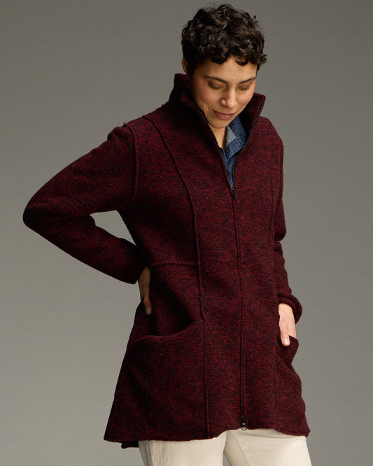 Marled Boiled Wool Zip Jacket in Maraschino | Cut•Loose