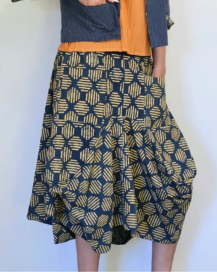Dakini Skirt in Tangerine Block Print | Yaza