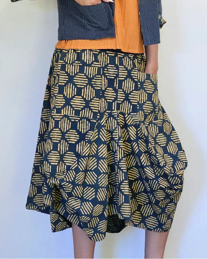 Dakini Skirt in Tangerine Block Print | Yaza