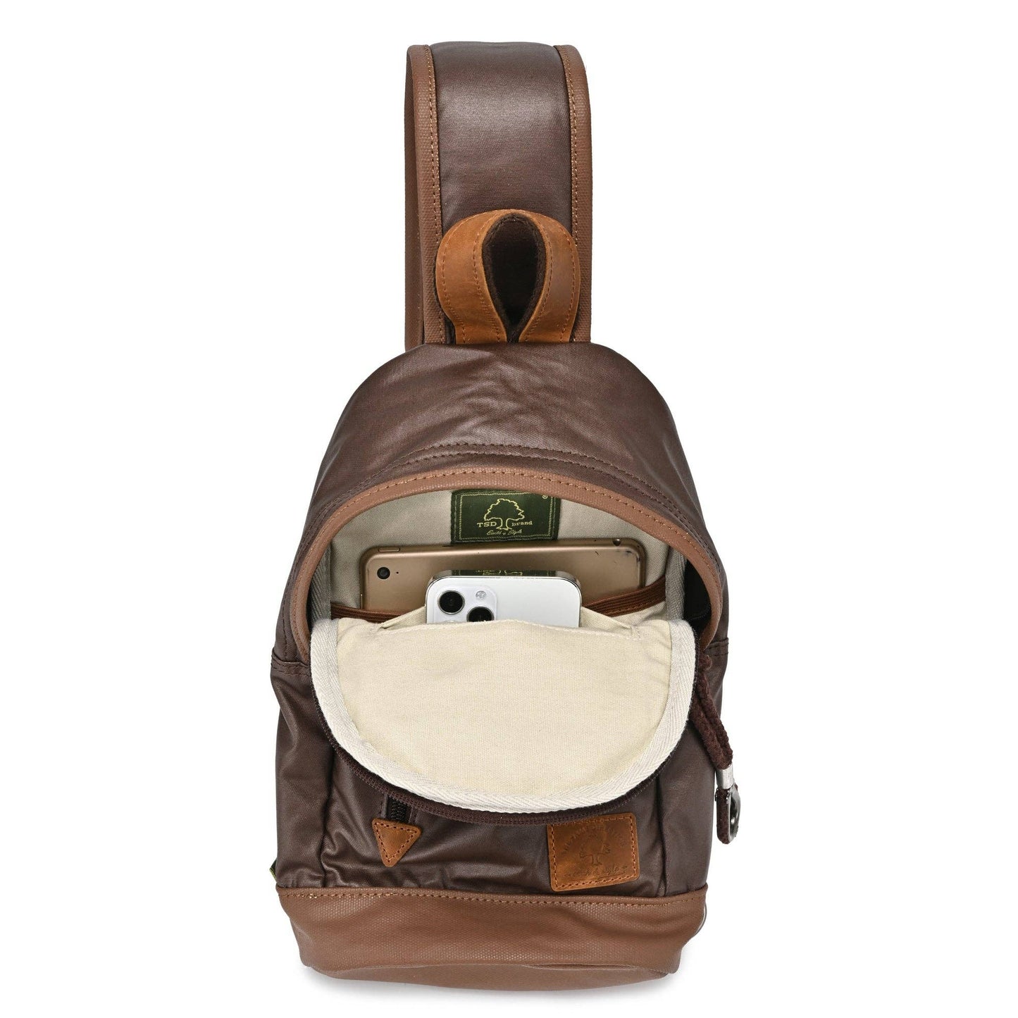 Coated Canvas Sling Bag in Brown