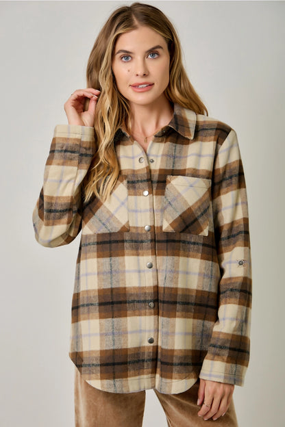 Brushed Shirt Jacket in Toffee Plaid