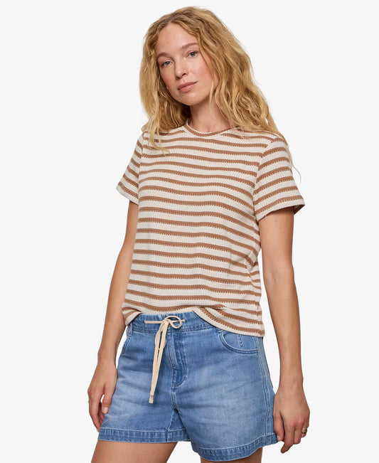Textured Tee in Tan Stripe | Sanctuary