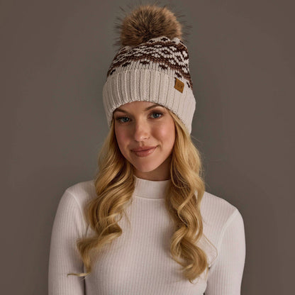 Taupe, Brown & Mocha Patterned Pom Hat