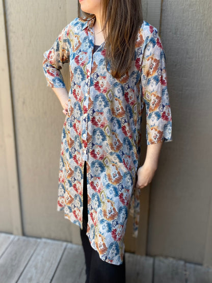 Button Up Tunic in Watercolor Diamonds