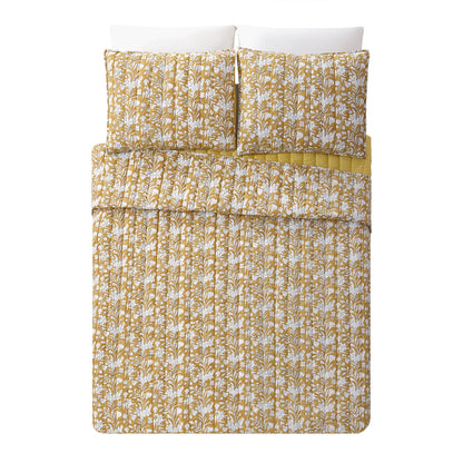 Block Print Sketched Floral 3-Piece Quilt Set